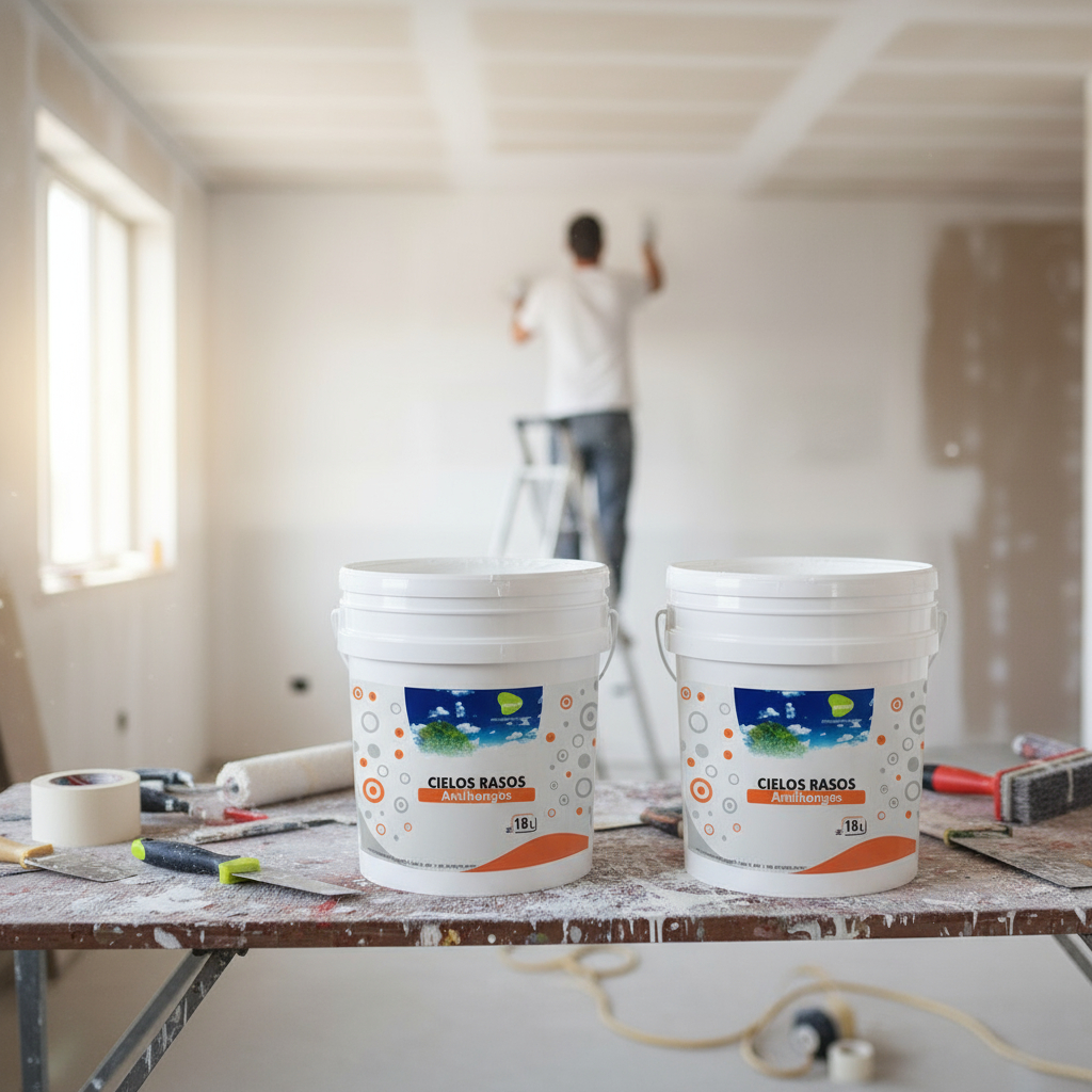 Pintura Cielos Rasos Antihongo Passol 18lts + 18lts Blanco - Imagen 3