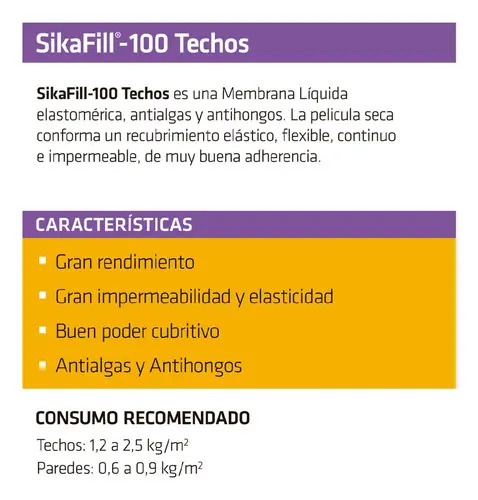 Membrana Líquida Sika Sikafill - 100 Techos 4kg - Blanco - Imagen 2