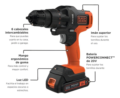 Taladro Atornillador Inalámbrico De 10mm Black+decker Mtx20k - Imagen 5