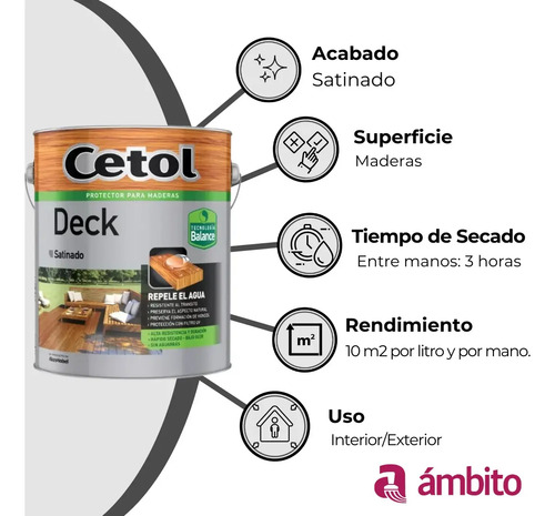 Cetol Deck Satinado Balance Protector Maderas 4 L Color Natu - Imagen 2
